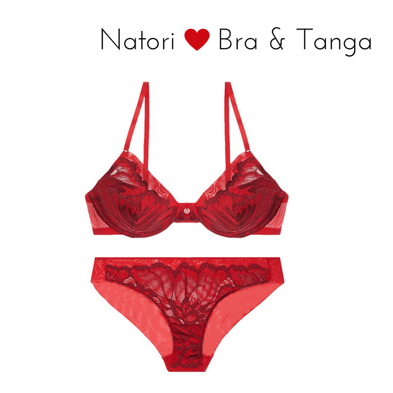 natori exotic flower plunge contour bra tanga red