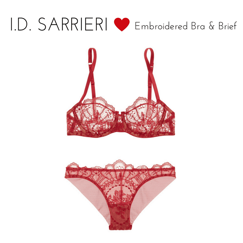 id sarrieri La Naissance de Venus embroidered tulle balconette bra brief red