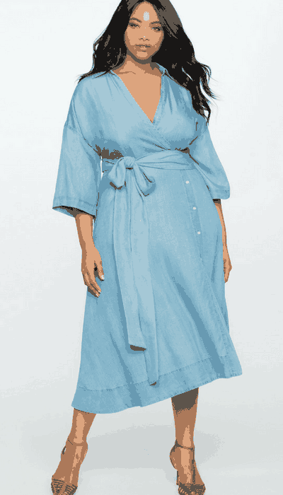 Eloquii Wide Tie Chambray Wrap Dress