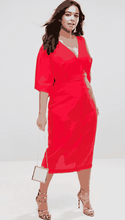 ASOS CURVE Kimono Plunge Midi Dr