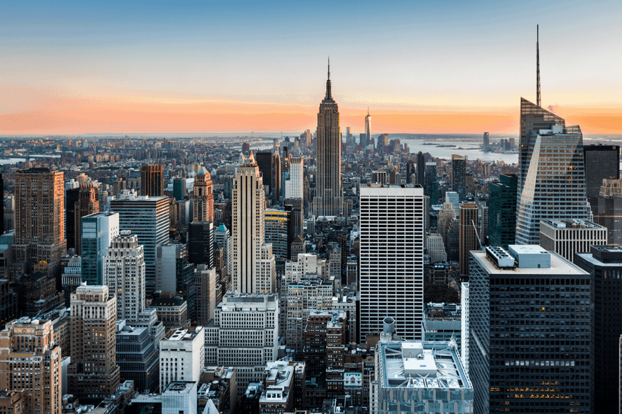 new york city skyline sunset