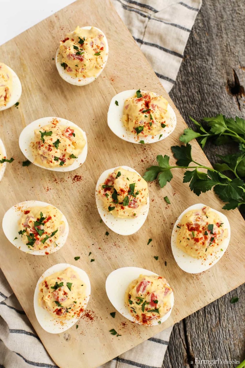 a farmgirls dabbles smoky tomato deviled eggs 1024x1536 - 10 Easy Real Food Snacks – No Baking Required!