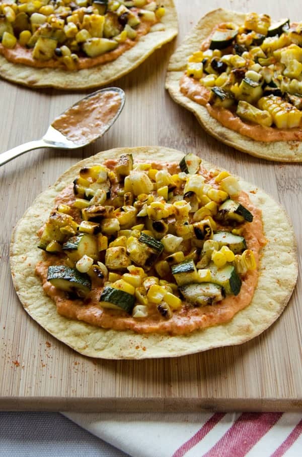 Grilled Zucchini and Corn Tostadas with Spicy Hummus Noming Thru Life - 14 Easy Meals For 2 On A Budget